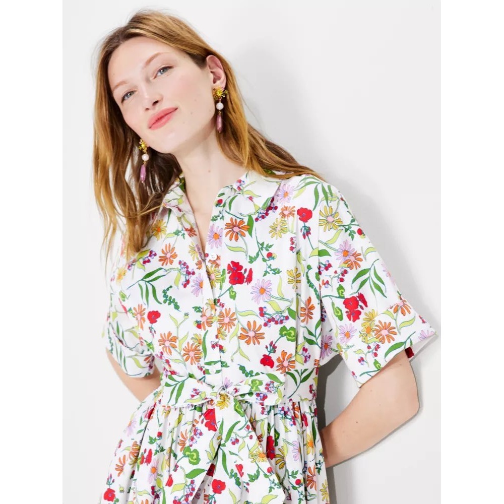 Kate Spade New York Greenhouse Floral Cotton Poplin Midi Shirt Dress Size L NWOT - Picture 3 of 14